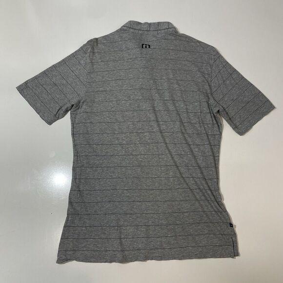 Travis Mathew Men’s Polo Shirt Gray Blue Stripe Golf Tour Embroidered Med - Picture 7 of 7